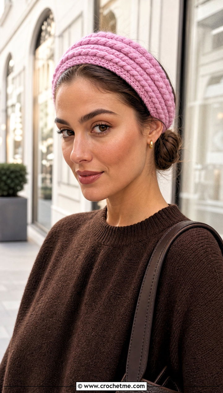 Triple Cable Headband With Monochrome Outfit - 25 crochet cable headband outfit ideas