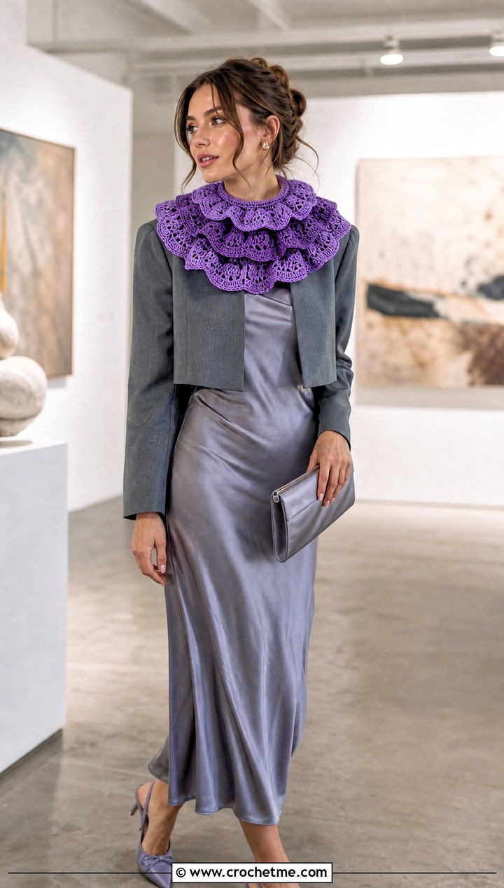Triple Tier Clown Crochet Ruffle Collar With Slip Dress - 25 Clown Crochet Ruffle Collar outfit ideas