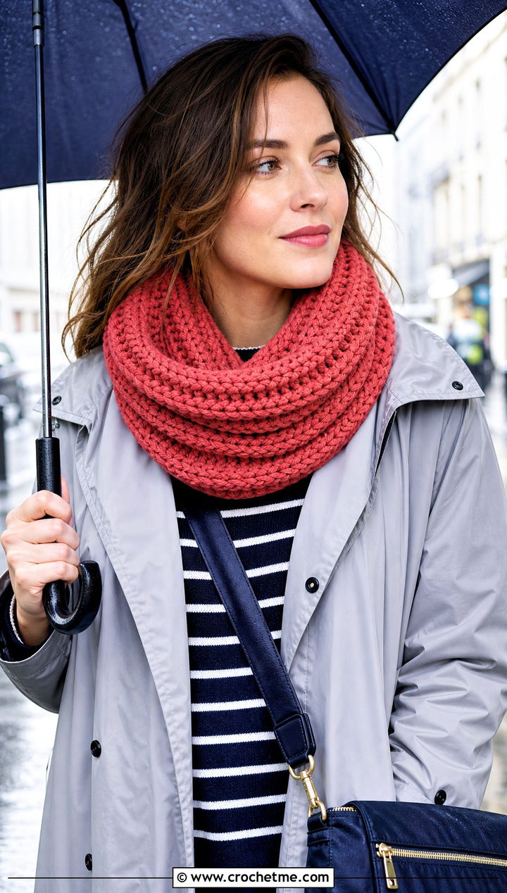 Tubular Brioche Crochet Scarf With Raincoat - 25 Brioche Crochet Scarf outfit ideas
