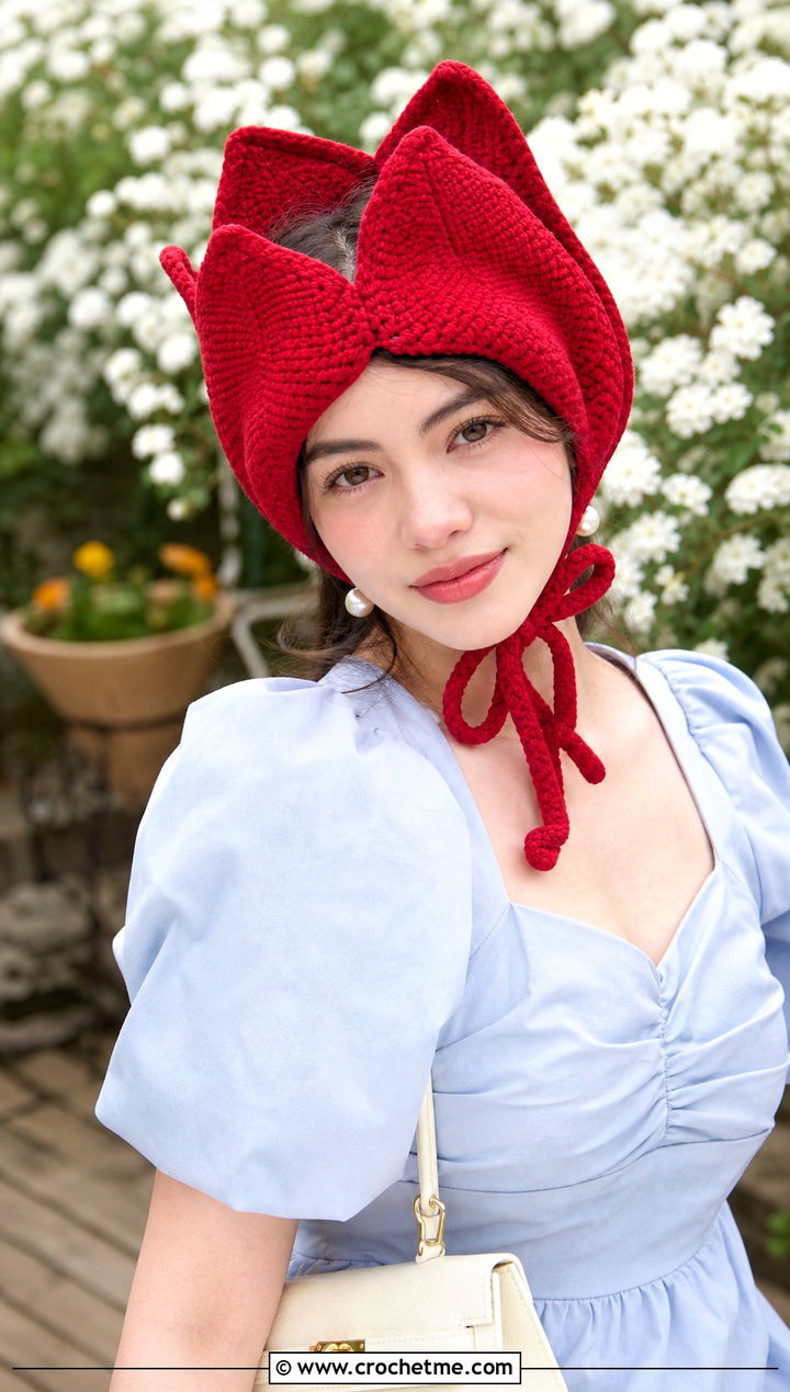 Tulip Bonnet Hat With Puff Sleeve Dress And Mary Janes - 30 crochet tulip hat outfit ideas