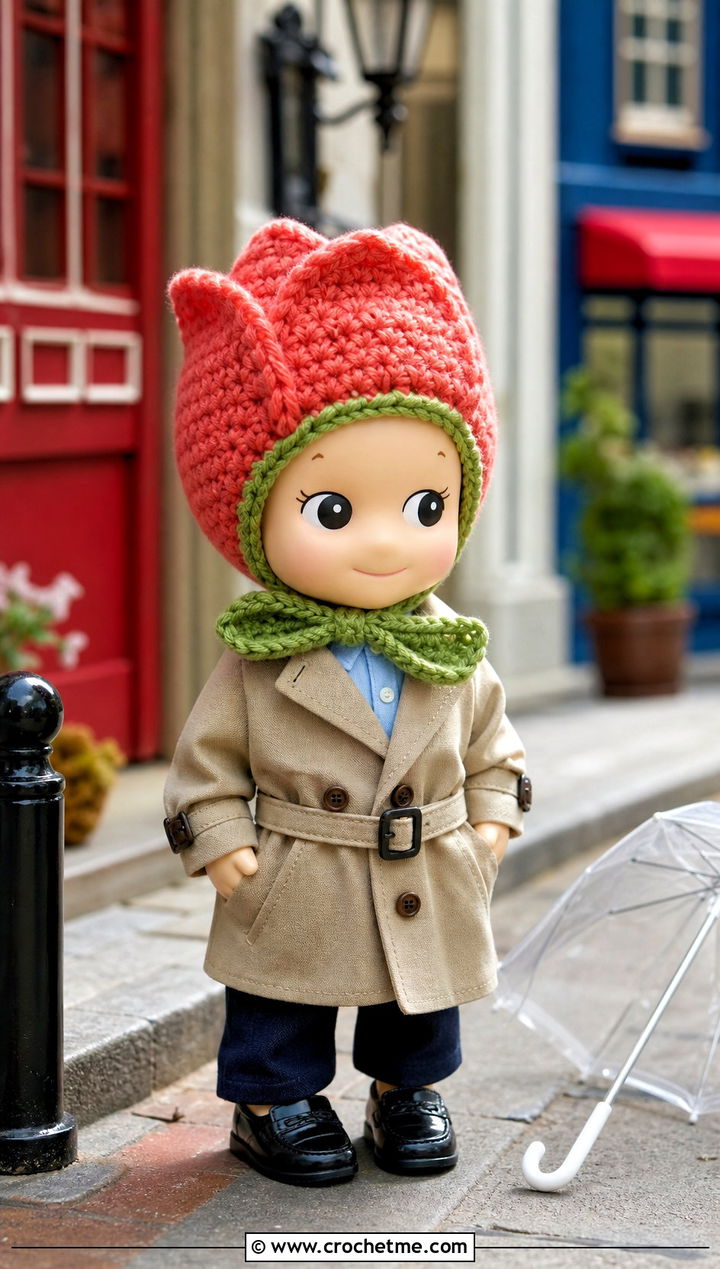 Tulip Bonnet Sonny Angel Crochet Hat With Trench Coat - 30 sonny angel crochet hat outfit ideas