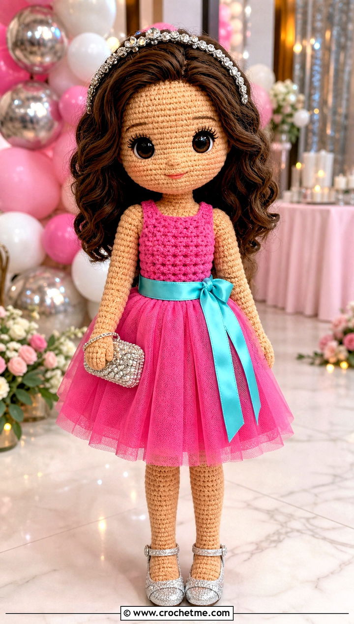 Tulle Overlay Crochet Doll Dress With Party Shoes - 25 amigurumi crochet doll dress outfit ideas