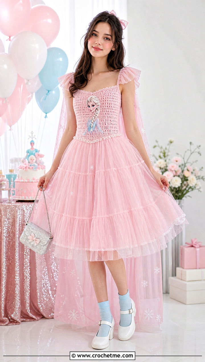 Tulle Skirt Crochet Elsa Dress With White Mary Janes - 30 crochet elsa dress outfit ideas