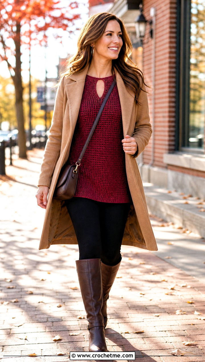 Tunic Crochet Keyhole Top With Leggings And Tall Boots - 30 crochet keyhole top outfit ideas