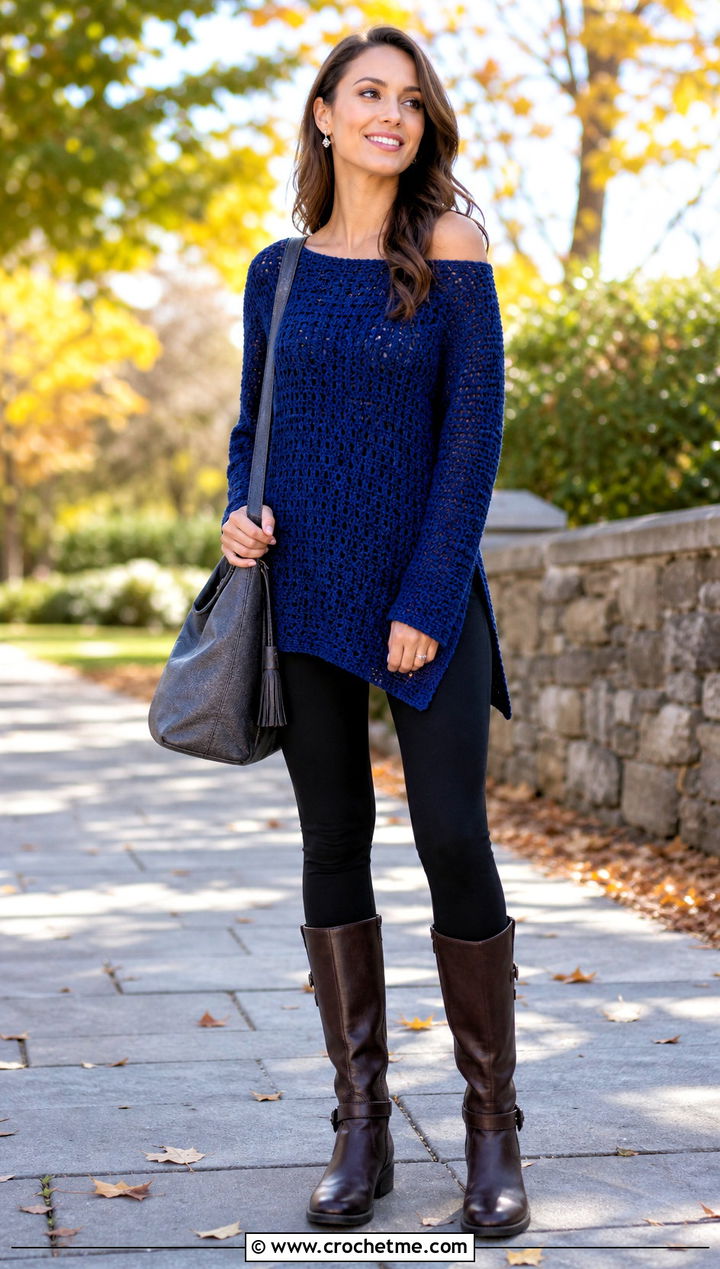 Tunic Crochet Off The Shoulder Top With Leggings - 35 Crochet Off The Shoulder Top outfit ideas