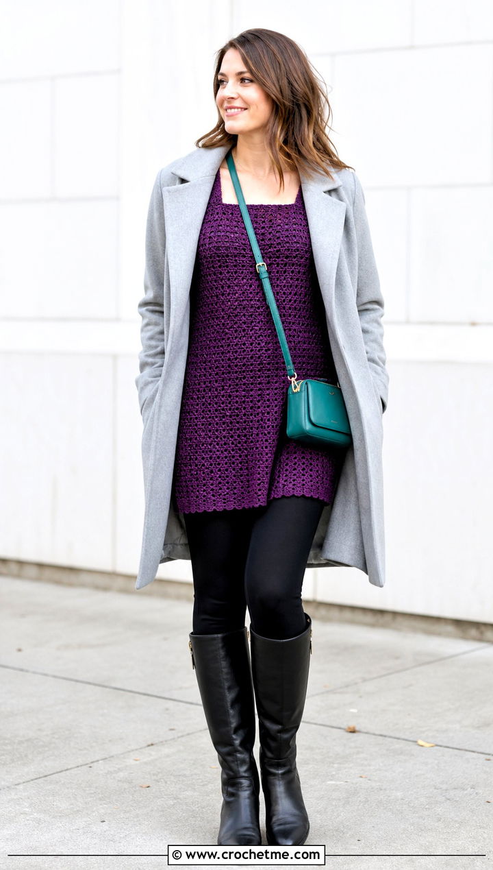 Tunic Crochet Square Neck Top With Leggings - 35 crochet square neck top outfit ideas