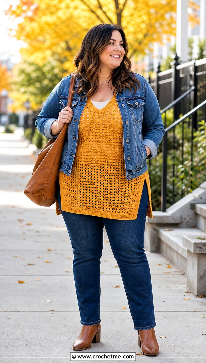 Tunic Crochet Tank Top With Slim Straight Jeans - 25 plus size crochet tank top outfit ideas