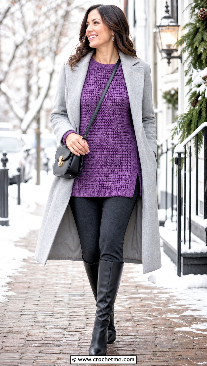 Tunic DK Weight Crochet Sweater With Knee High Boots - 25 Dk Weight Crochet Sweater outfit ideas
