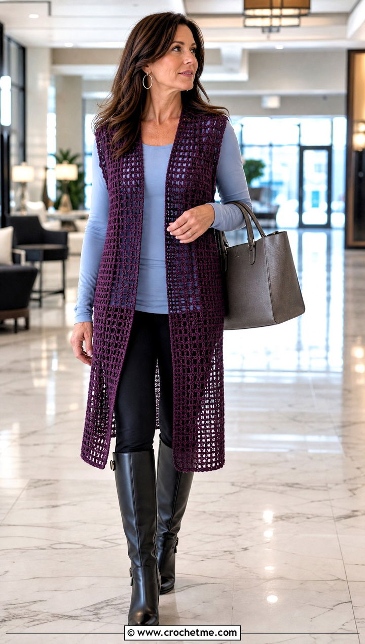 Tunic Filet Crochet Vest With Leggings - 35 filet crochet vest outfit ideas