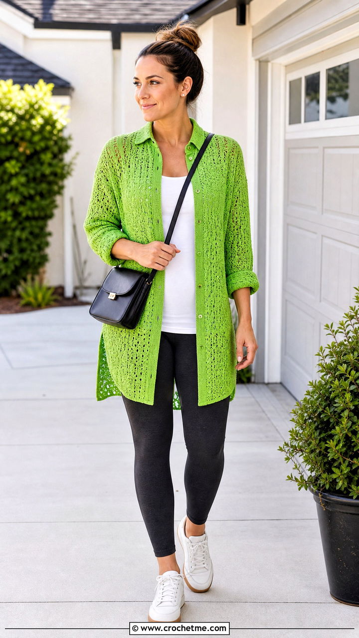 Tunic Length Crochet Button Up Shirt With Leggings - 35 crochet button up shirt outfit ideas