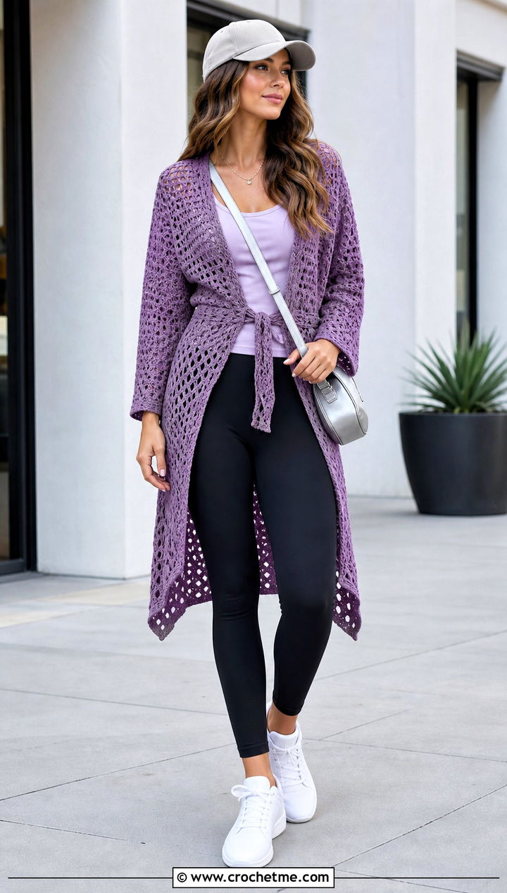 Tunic Length Crochet Wrap Shirt With Leggings - 30 crochet wrap shirt outfit ideas