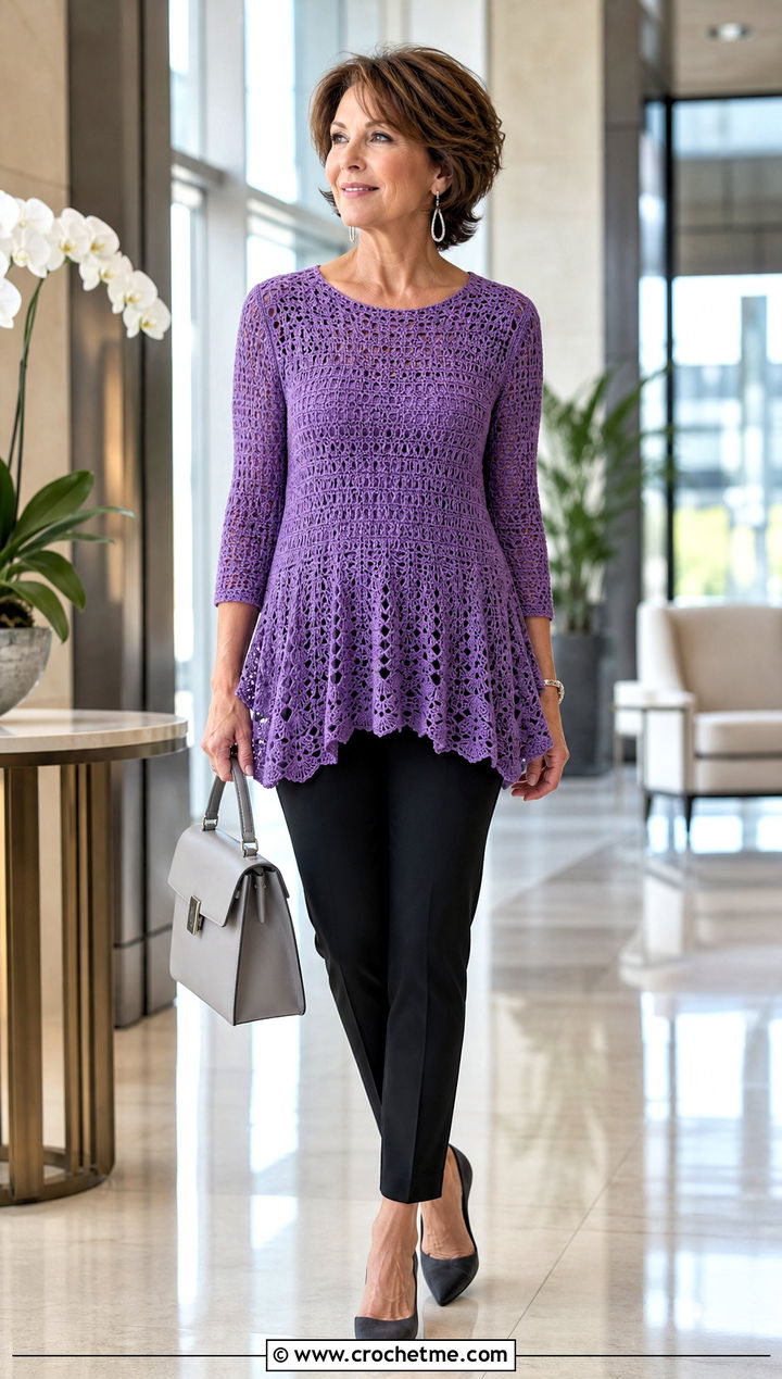 Tunic Peplum Crochet Top With Slim Pants - 35 peplum crochet top outfit ideas