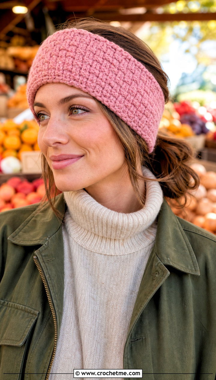 Tunisian Basketweave Ear Warmer With Corduroy Outfit - 30 tunisian crochet headband outfit ideas