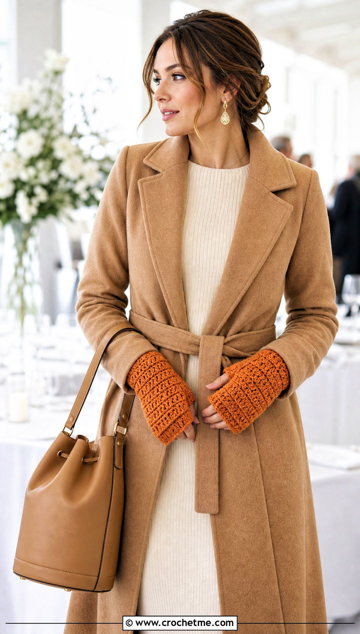 Tunisian Basketweave Fingerless Gloves With Sweater Dress - 25 tunisian crochet fingerless gloves outfit ideas
