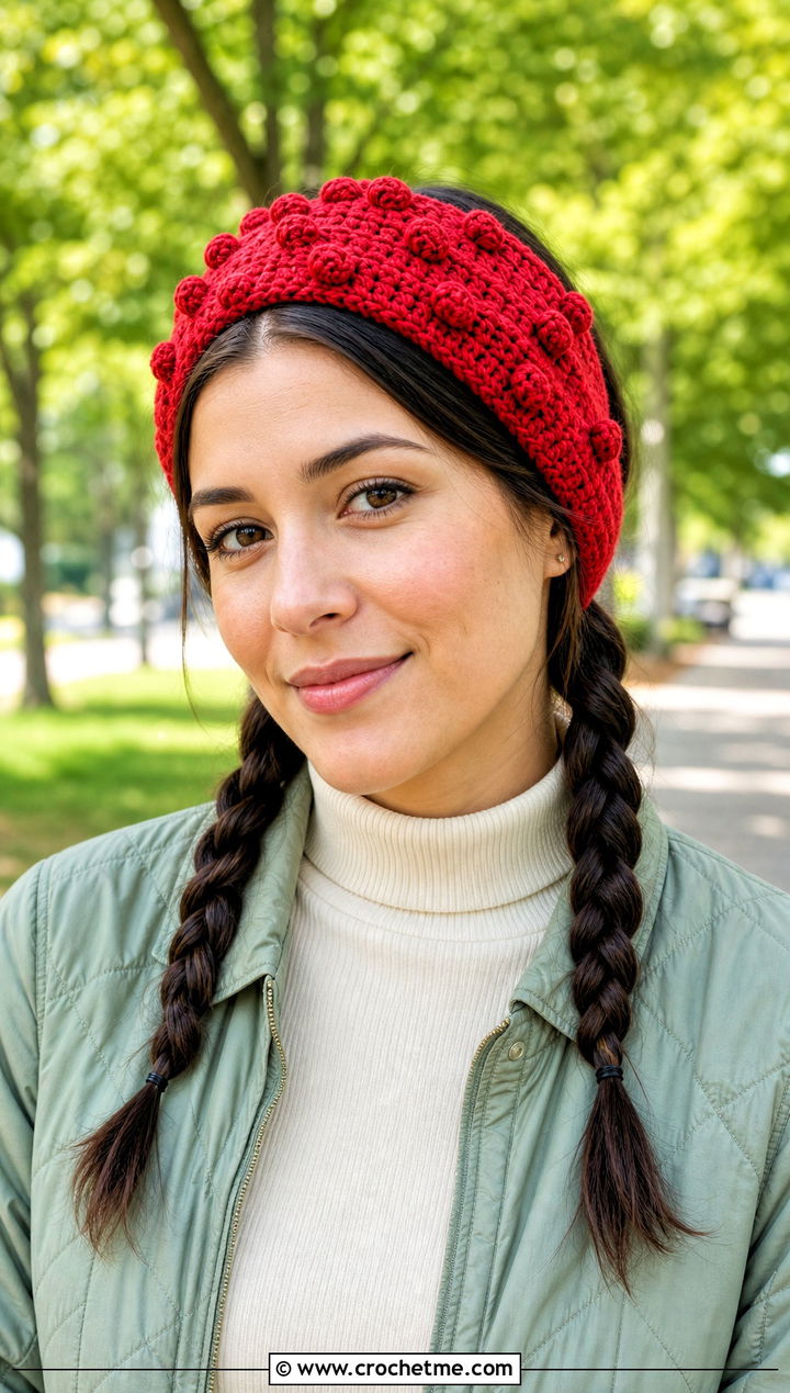 Tunisian Bobble Headband With Quilted Jacket - 30 tunisian crochet headband outfit ideas