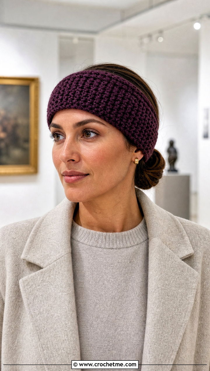 Tunisian Bulky Yarn Crochet Headband With Minimalist Separates - 25 bulky yarn crochet headband outfit ideas