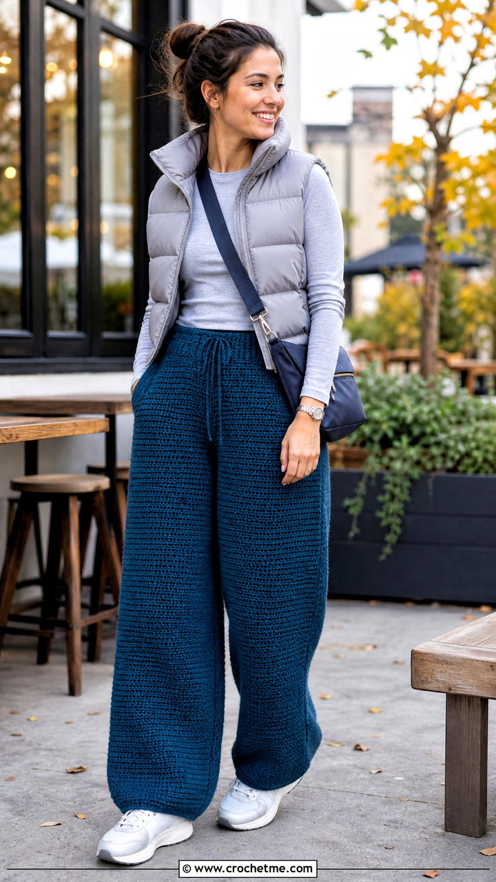 Tunisian Crochet Baggy Pants With Long Sleeve Tee - 35 crochet baggy pants outfit ideas