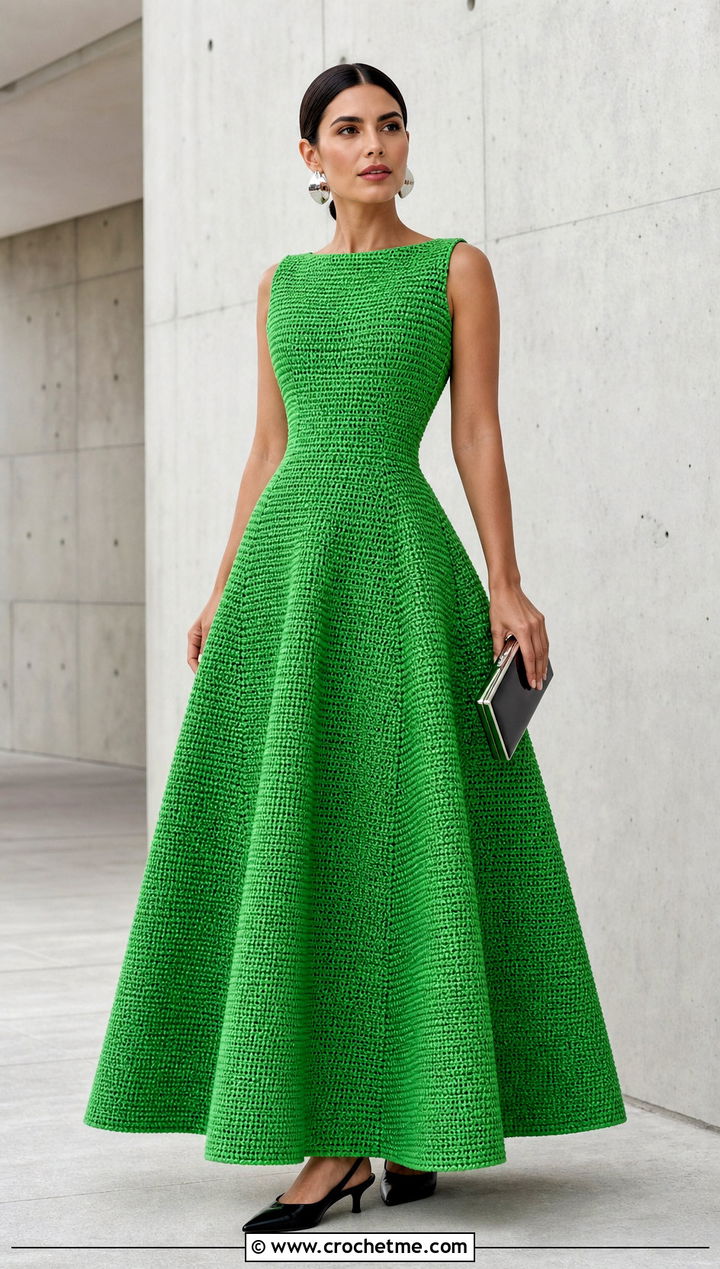 Tunisian Crochet Ball Gown With Sculptural Earrings - 30 crochet ball gown dress outfit ideas