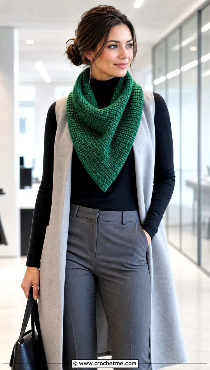 Tunisian Crochet Bandana Cowl With Long Vest - 30 crochet bandana cowl outfit ideas