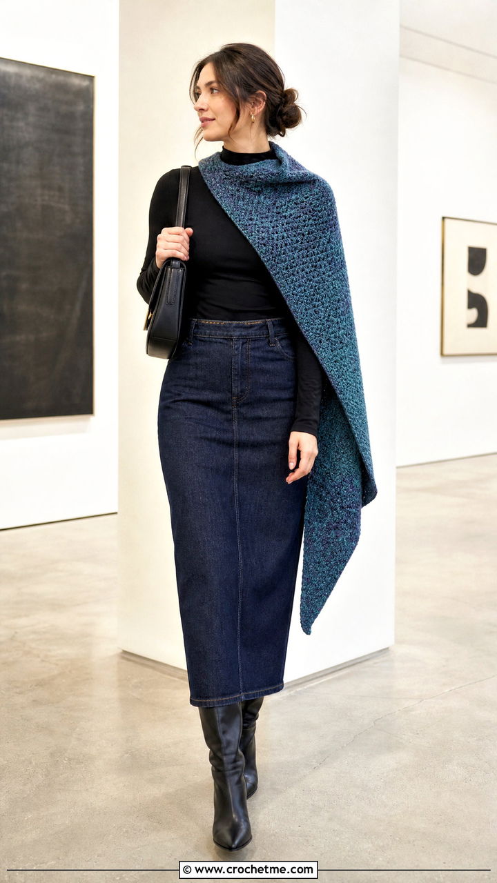 Tunisian Crochet Blanket Scarf With Column Skirt - 35 crochet blanket scarf outfit ideas