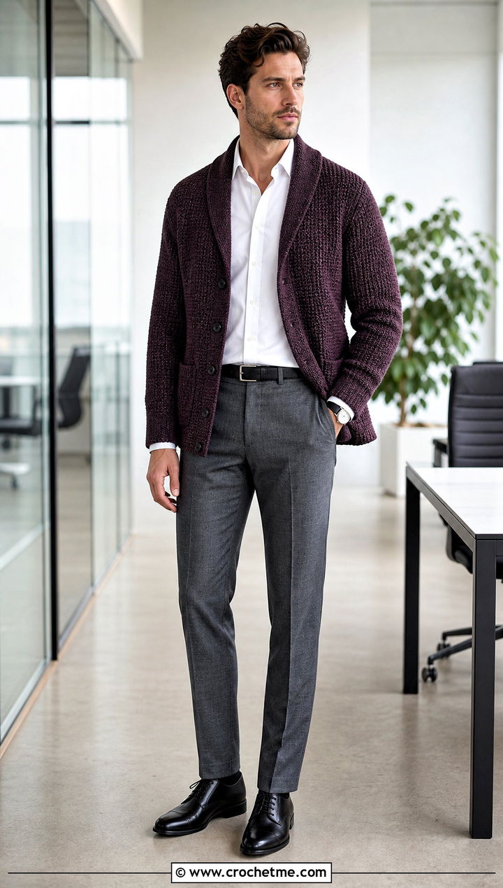Tunisian Crochet Cardigan With Dress Pants - 30 mens crochet cardigan sweater outfit ideas