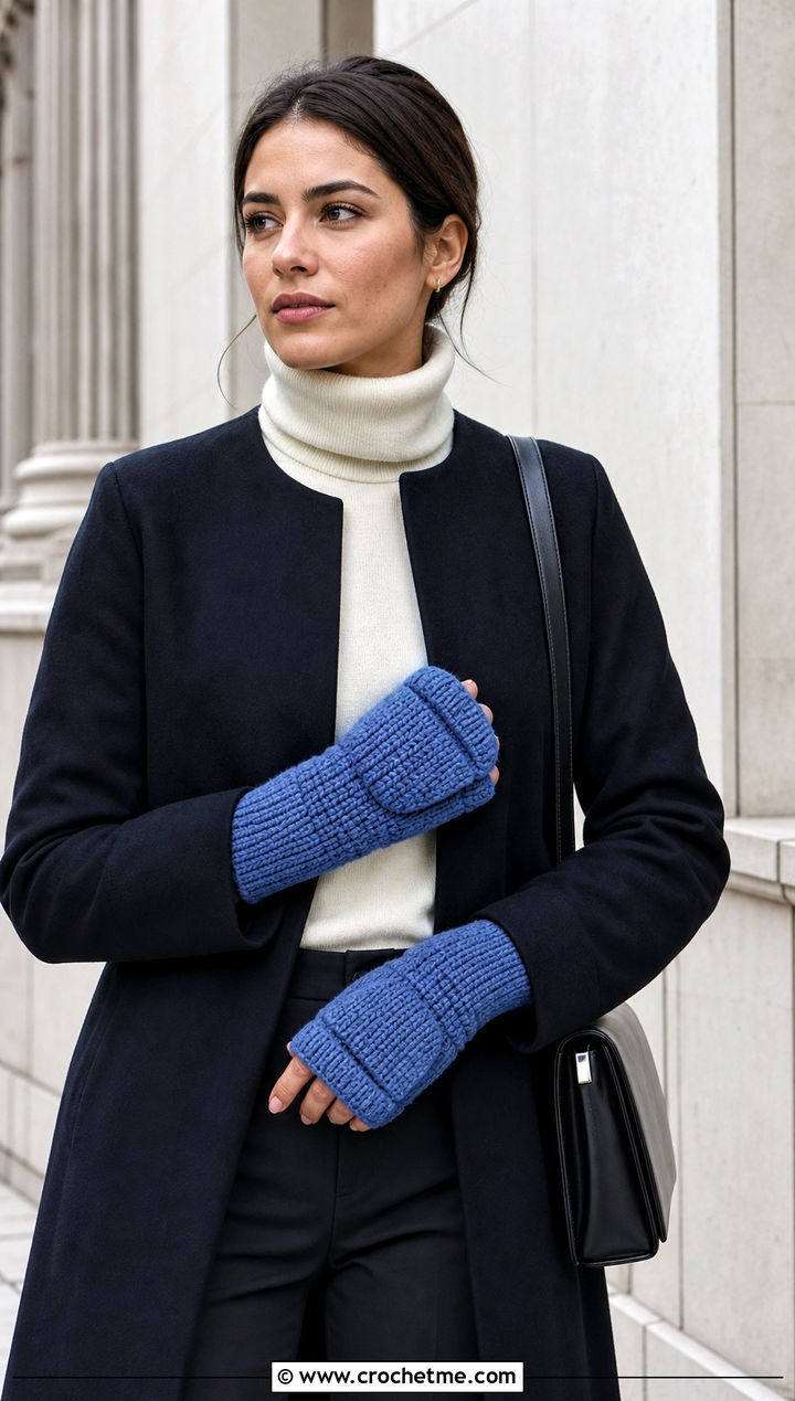 Tunisian Crochet Convertible Mittens With Minimalist Coat - 25 Crochet Convertible Mittens outfit ideas