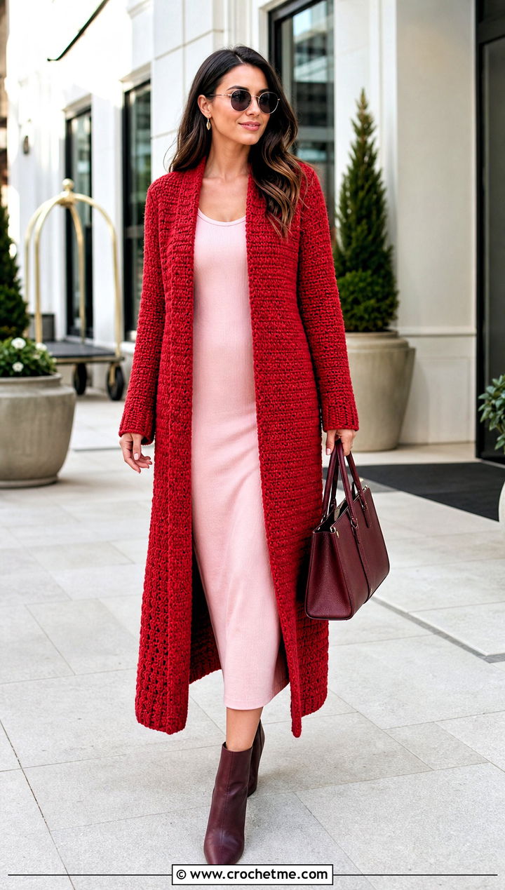 Tunisian Crochet Duster Cardigan With Column Dress - 20 Tunisian Crochet Clothing and outfit ideas