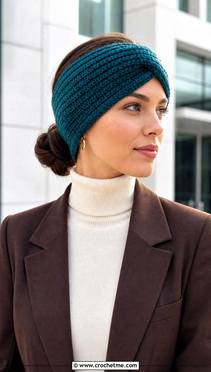 Tunisian Crochet Ear Warmer With Blazer - 25 Easy Crocheted Headbands Ear Warmers outfit ideas