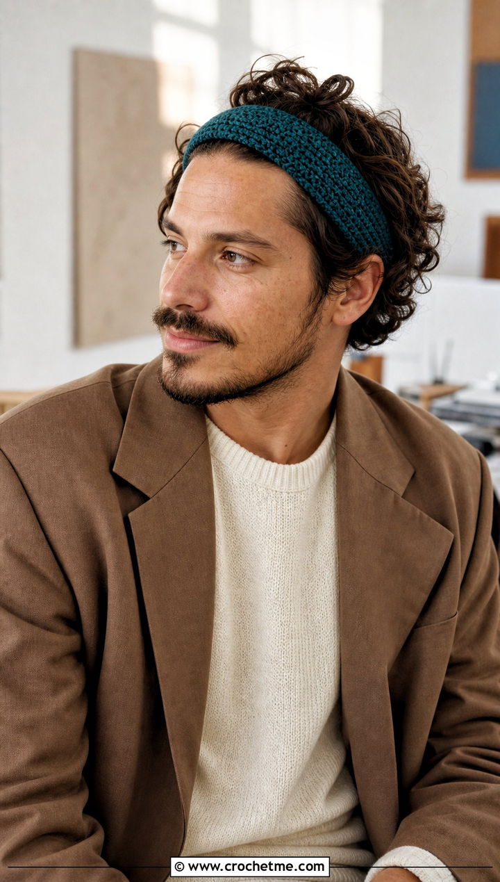 Tunisian Crochet Headband With Casual Suit - 25 men's crochet headband outfit ideas
