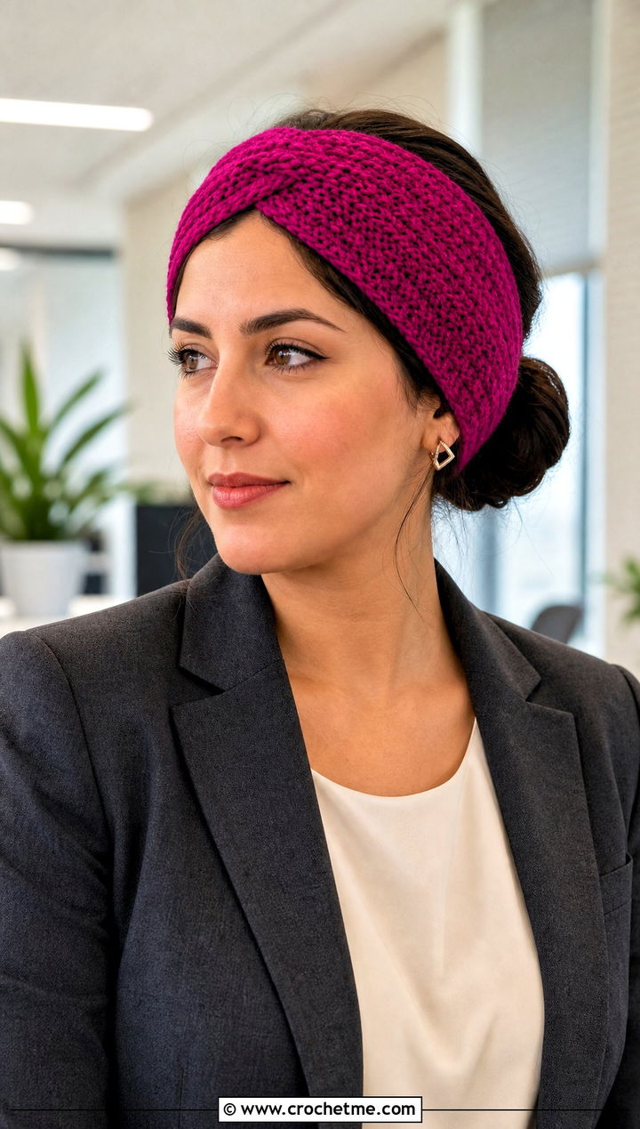 Tunisian Crochet Headband With Office Suit - 15 knit or crochet headbands outfit ideas