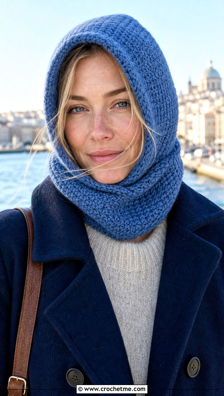 Tunisian Crochet Hooded Balaclava With Peacoat - 30 hooded crochet balaclava outfit ideas