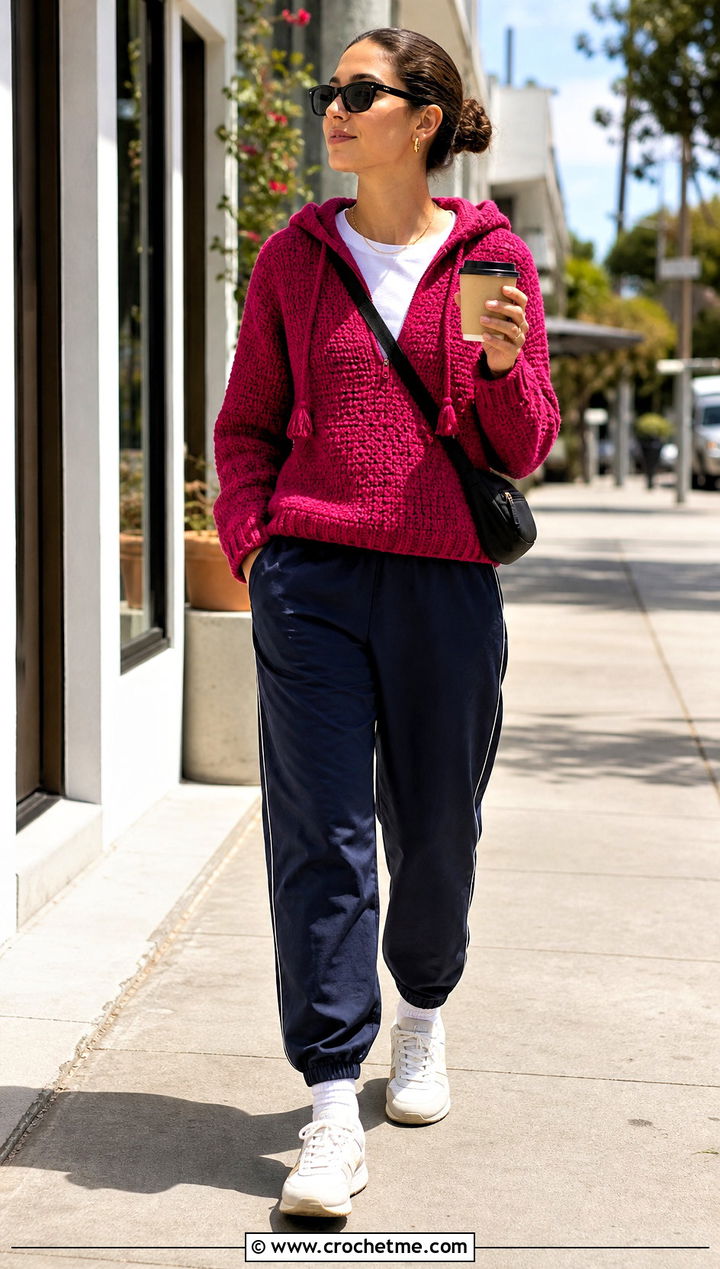 Tunisian Crochet Hooded Pullover With Track Pants - 20 Tunisian Crochet Clothing and outfit ideas