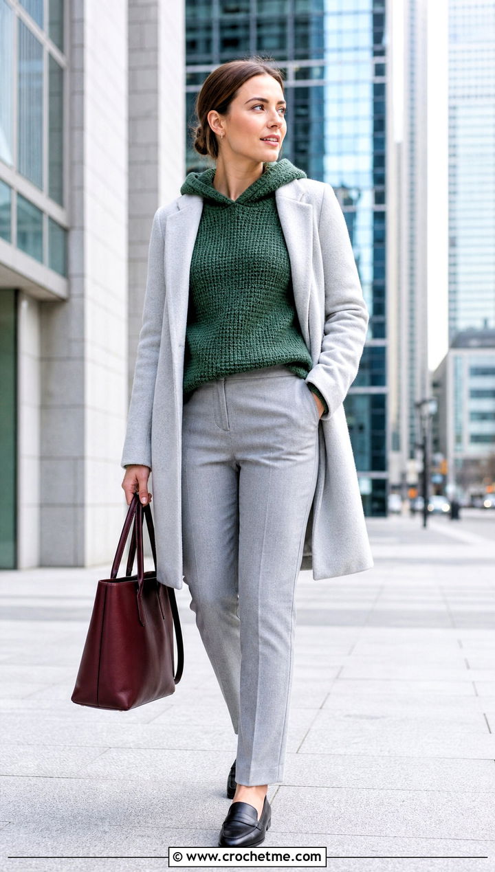 Tunisian Crochet Hoodie With Wool Trousers - 25 Easy Crochet Hoodie outfit ideas