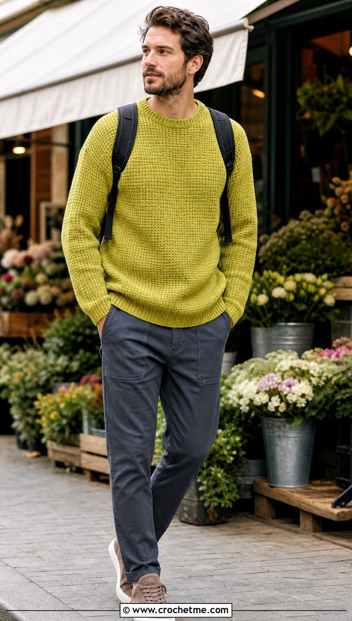 Tunisian Crochet Mens Pullover With Utility Pants - 15 crochet mens pullover outfit ideas