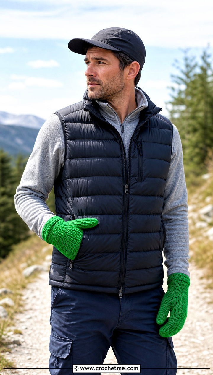 Tunisian Crochet Mittens With Down Vest - 25 Crochet Mens Mittens outfit ideas