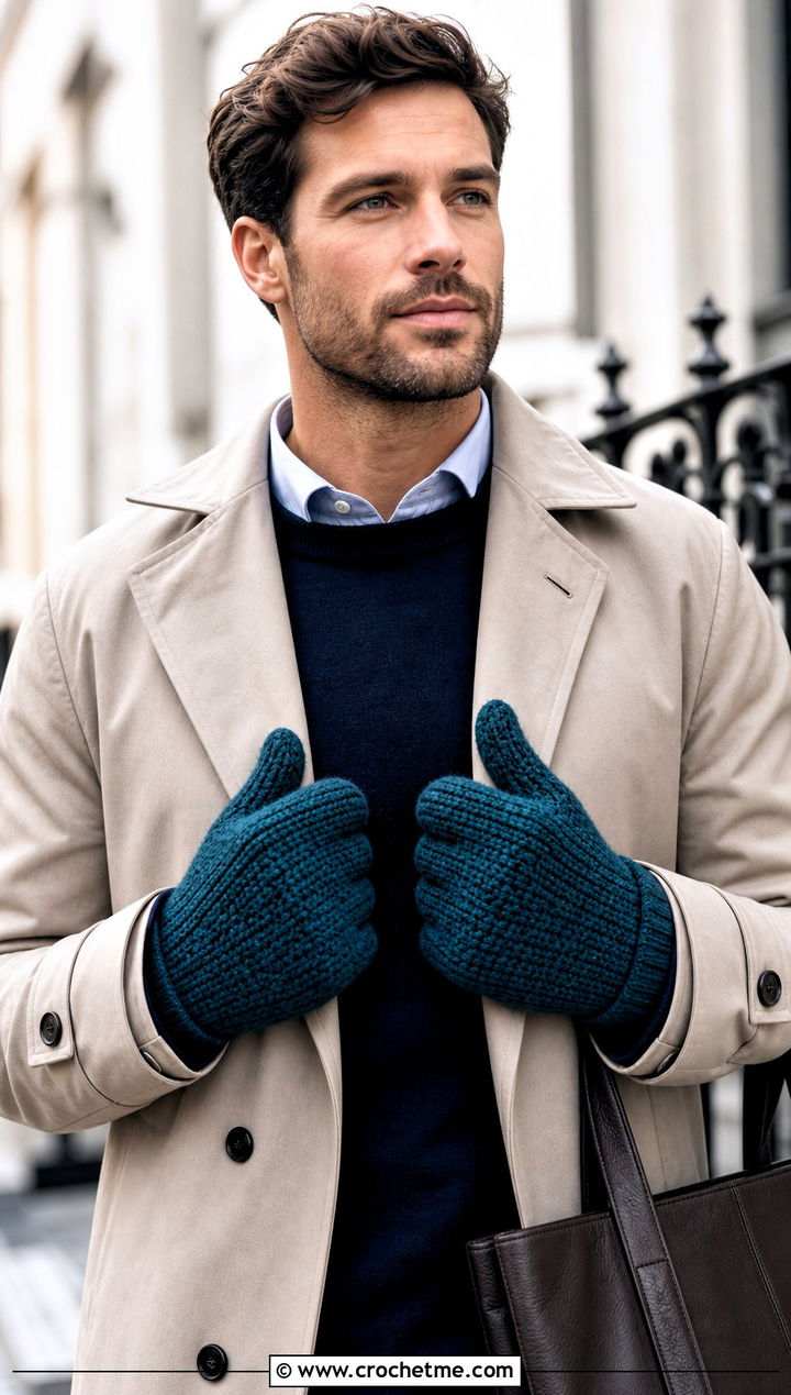 Tunisian Crochet Mittens With Trench Coat - 25 Mens Crochet Mittens outfit ideas