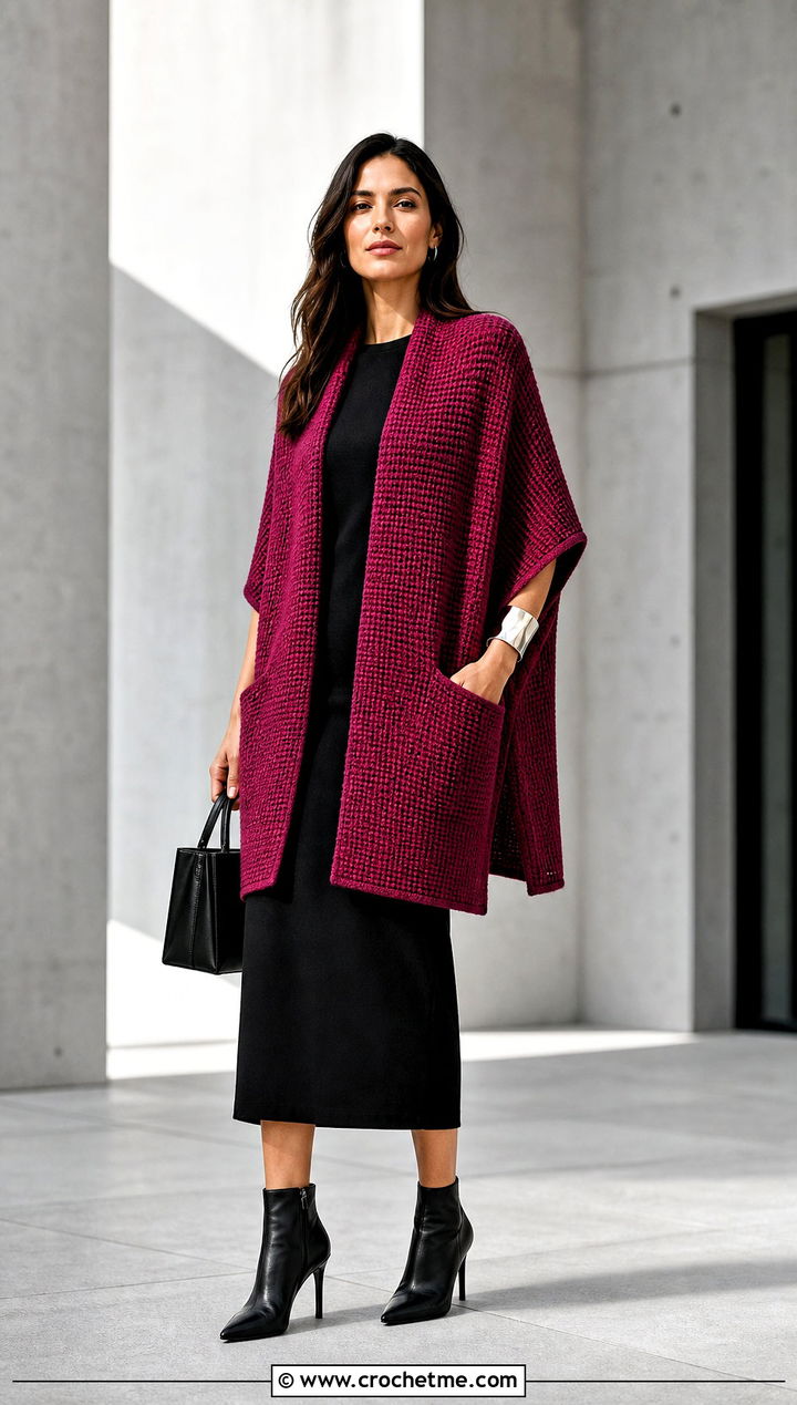 Tunisian Crochet Pocket Wrap With Column Dress - 25 Crochet Pocket Wrap outfit ideas