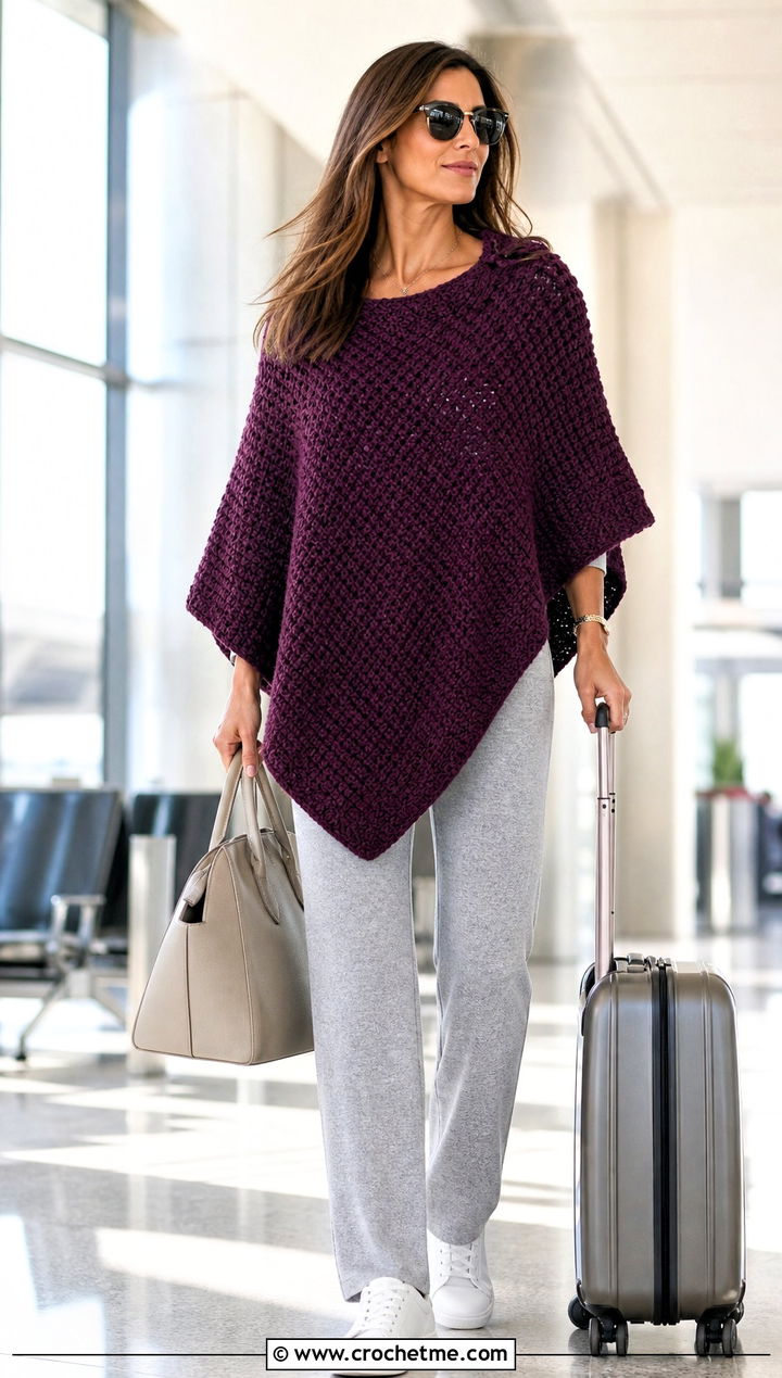 Tunisian Crochet Poncho With Knit Travel Set - 20 crochet poncho for women outfit ideas
