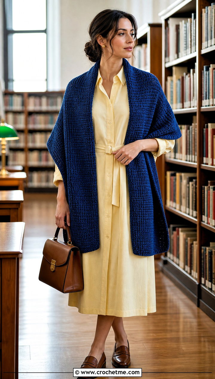 Tunisian Crochet Rectangular Shawl With Shirt Dress - 30 rectangular crochet shawls outfit ideas