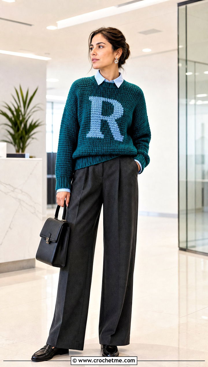 Tunisian Crochet Ron Weasley Sweater With Wide Leg Trousers - 25 Crochet Ron Weasley Sweater outfit ideas