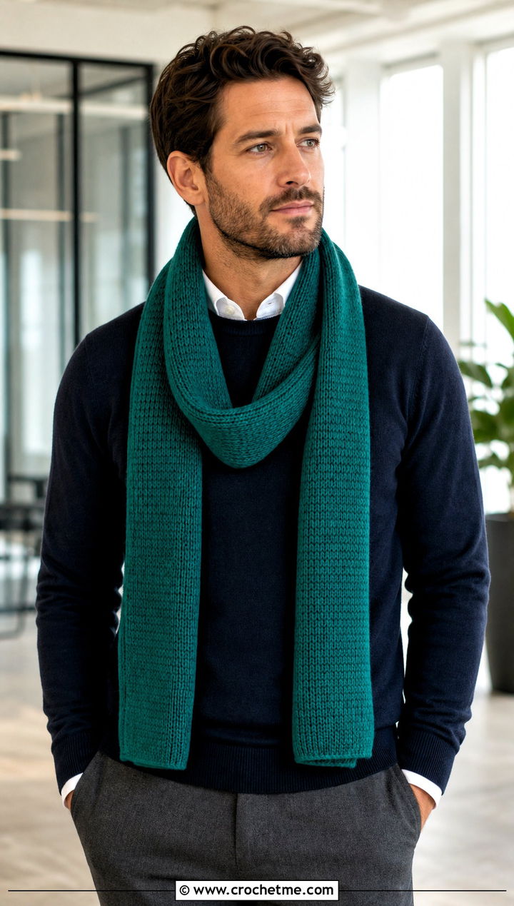 Tunisian Crochet Scarf With Business Casual Outfit - 30 easy crochet scarf men outfit ideas