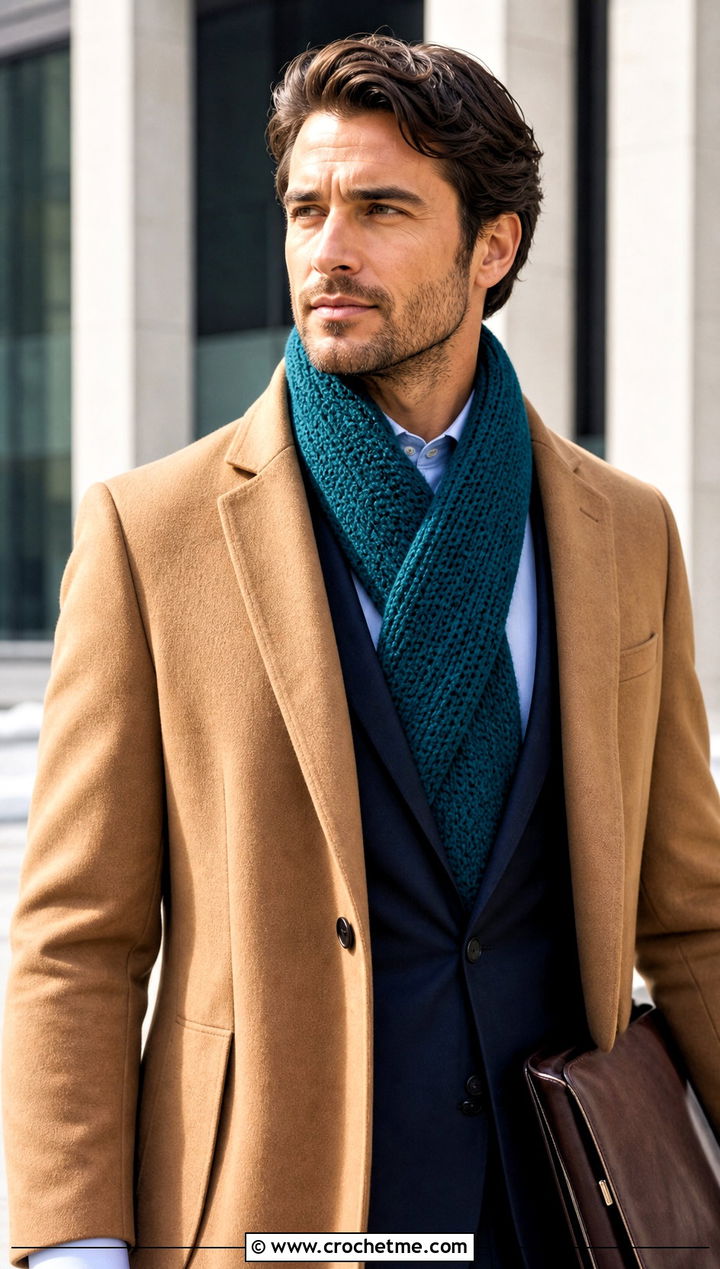 Tunisian Crochet Scarf With Business Suit - 20 Mens Winter Crochet Scarf outfit ideas