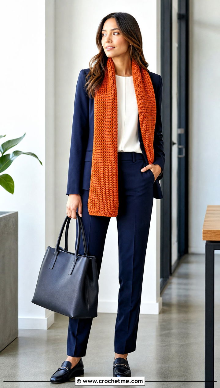 Tunisian Crochet Scarf With Pantsuit - 35 Winter Crochet Scarfs For Women outfit ideas