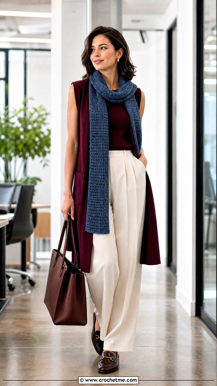 Tunisian Crochet Scarf With Pleated Trousers - 35 crochet scarf ideas