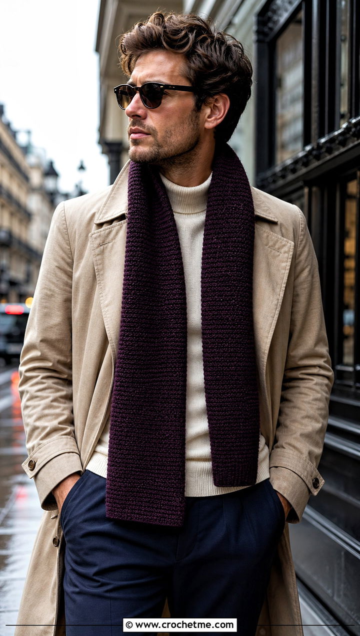 Tunisian Crochet Scarf With Trench Coat - 30 crochet scarf ideas for men