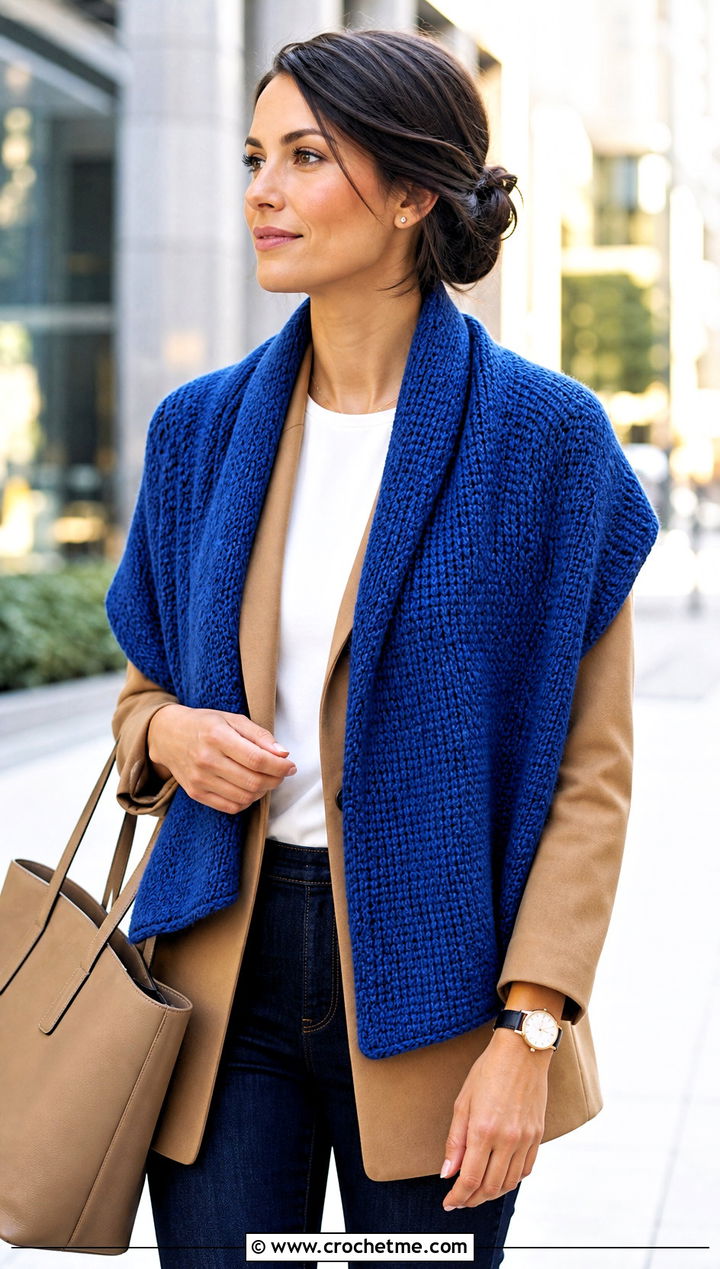 Tunisian Crochet Shawl With Blazer And Jeans - 25 Crochet For Shawl outfit ideas