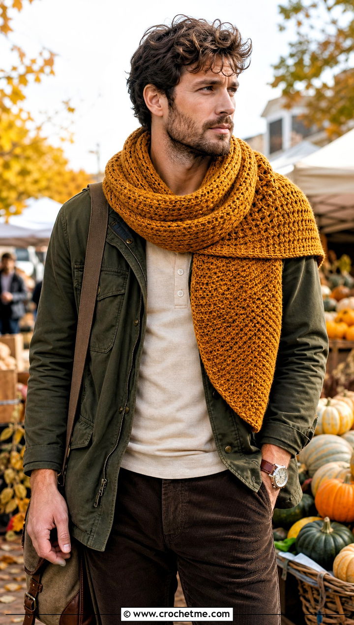 Tunisian Crochet Shawl With Field Jacket - 30 crochet shawl for men outfit ideas