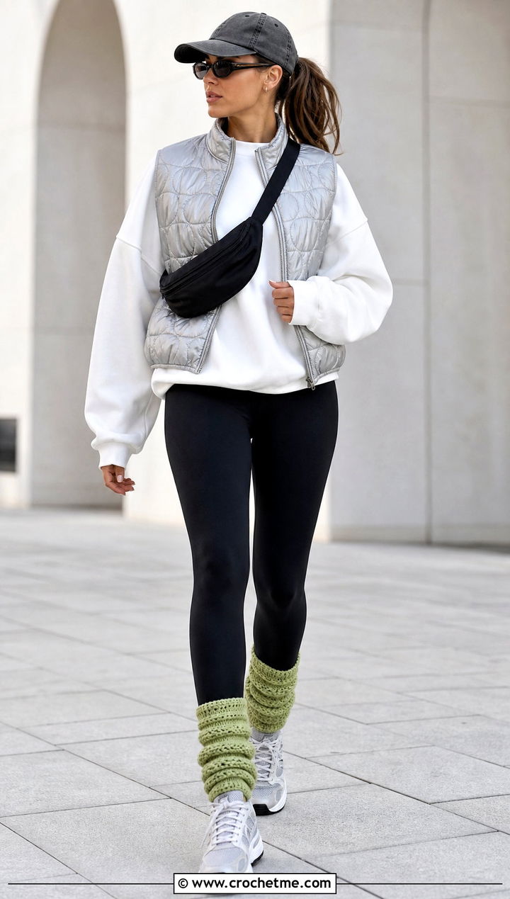 Tunisian Crochet Slouch Socks With Leggings And Sneakers - 35 tunisian crochet socks outfit ideas