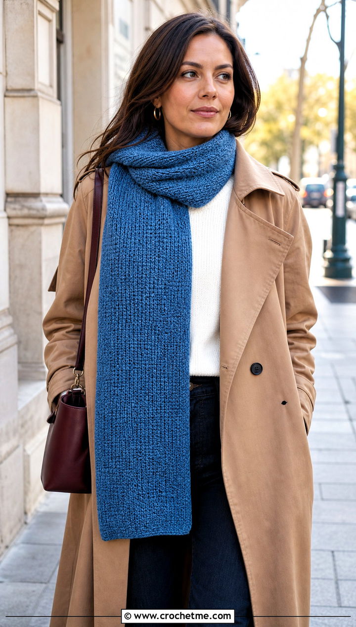 Tunisian Crochet Sweater Scarf Wrap With Trench Coat - 30 crochet scarf sweater wrap outfit ideas