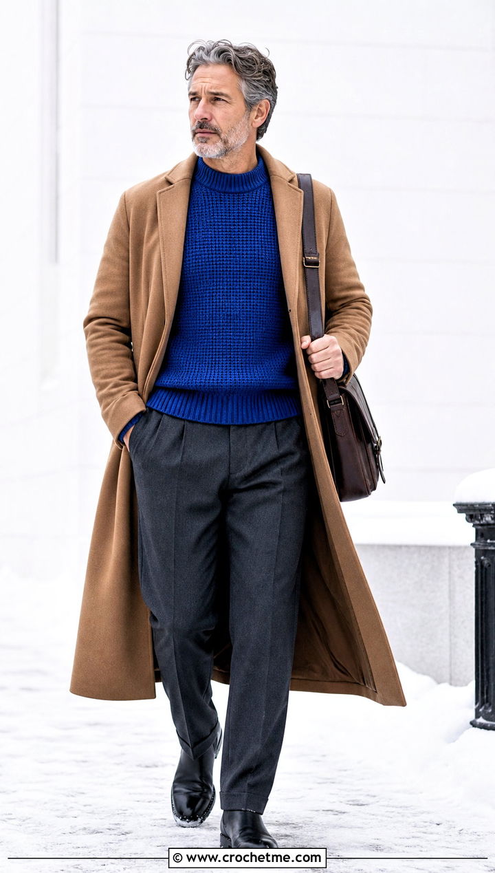 Tunisian Crochet Sweater With Overcoat - 35 crochet man sweaters outfit ideas